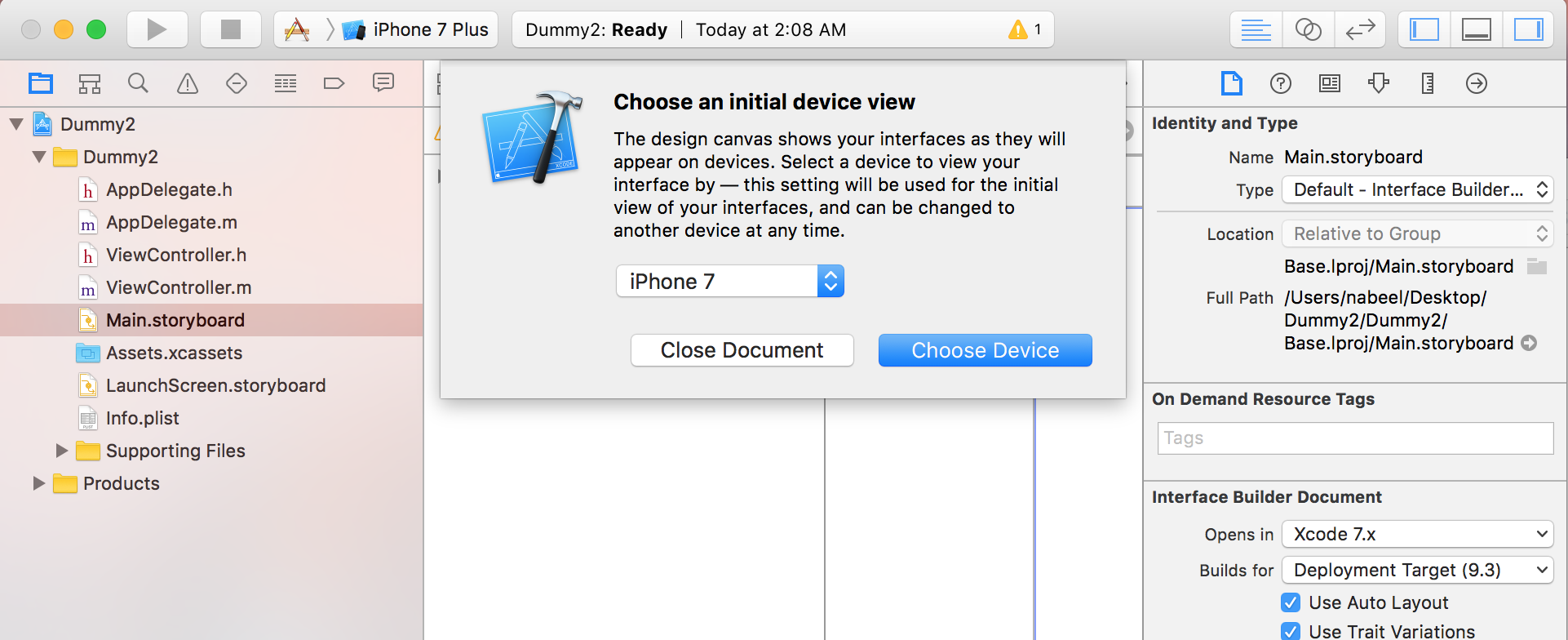 Dialog to make storyboard file XCode8 compatible