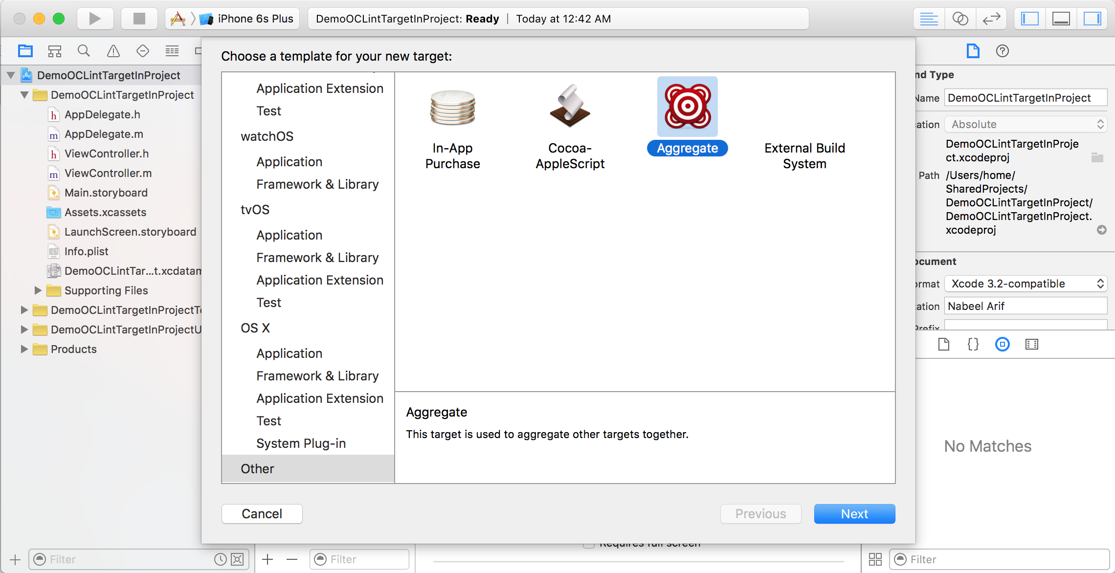 1. Create a new aggregate Target